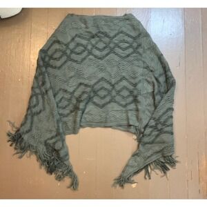 Fringe Shawl Bohemian‎ Style Green Cover Up Textured Poncho Wrap